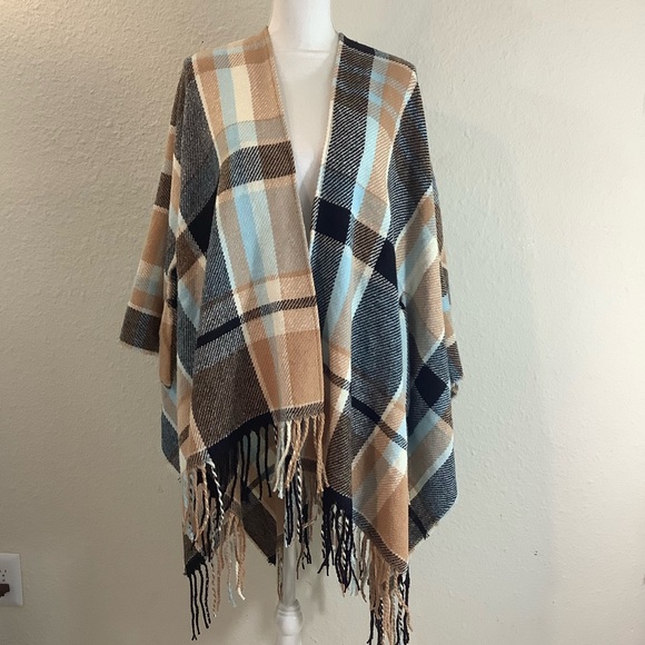 New Aerosoles plaid Wrap cape sweater wrap with belt O/S One size fits most - Picture 8 of 12